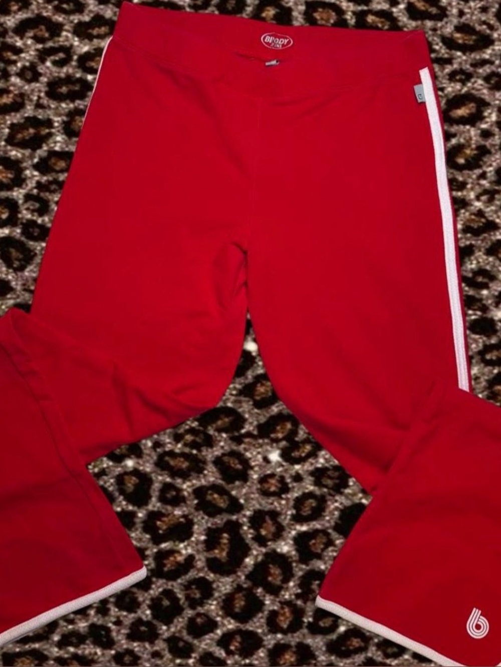 Women’s Red Flared Athletic Trousers with White Side Stripe — Comfort Fit